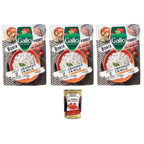 Gallo Bontà Pronte Riso Basmati & Wild Goodness Ready Basmati & Wildreis 3x250 g italienisch Original + kostenlos polpa 400 g