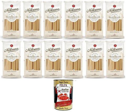 Italian Gourmet Koch- & Backzutaten La Molisana Zitoni Napoletani N. 10 Pasta Lenta Lavorazione Teigwaren aus Hartweizengrieß Bronze-Zeichnung 12x 500g + Italian Gourmet Polpa 400g 8004690050811
