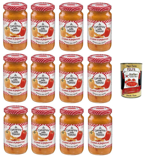 Italian Gourmet Koch- & Backzutaten Le Conserve della Nonna- Crema di Peperoni Pfeffercreme für Nudeln, Reis und Croutons 12x 190gr + Italian Gourmet polpa 400g 8005360003540