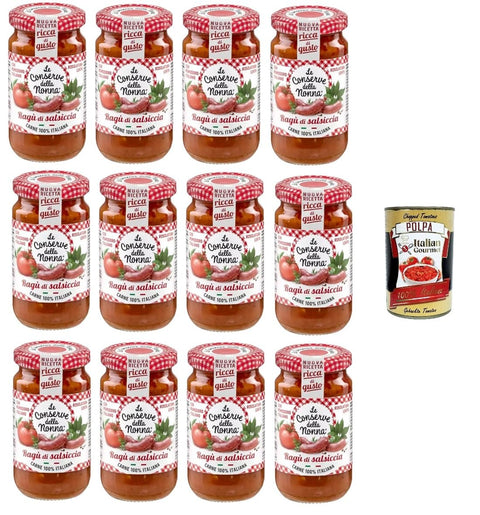 Italian Gourmet Koch- & Backzutaten Le Conserve della Nonna- Sugo Ragù di Salsiccia Wurst-Ragù-Sauce 12x 190g + Italian Gourmet Polpa 400gr 8005360001935