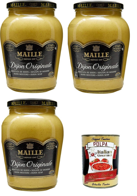 Maille Original Big Size Dijon Senf, traditioneller kräftiger Dijon Senf, weiche und cremige Konsistenz, geeignet für Sandwiches, Hühnchen und Fischrezepte, 3x 800 ml Glas italienisch