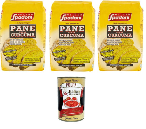 Spadoni Molino Kurkuma Brotmischung mit Sonnenblumenkernen, schwarzen Leinsamen, Dinkel und Haferkleie 3x 1 kg italienisch Original