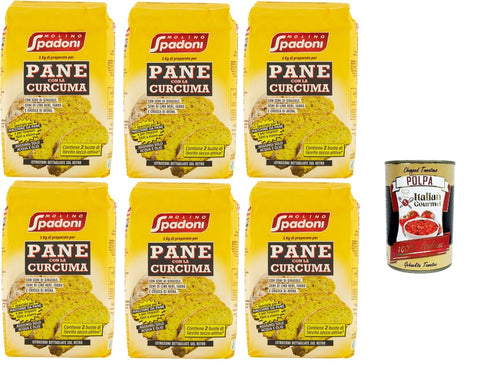 Molino Spadoni Kurkuma-Brotmischung mit Sonnenblumenkernen schwarzen Leinsamen Dinkel und Haferkleie 6x1 kg italienisch Original Pastasauce + gratis polpa 400 g