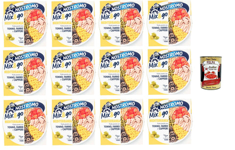 Italian Gourmet Koch- & Backzutaten Nostromo Mix & Go Mediterranea Fertiggericht mit Thunfisch, Dinkel und Kapern 12x190gr + Italian Gourmet Polpa 400g 8032804040014