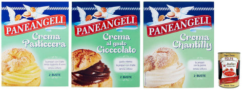 Paneangeli crema Testpaket Creme Chantilly Schokoalde Pudding Pulver Mischung Pudding kuchen, mit einem zarten Vanillegeschmack 3 Stuck italienisch Original