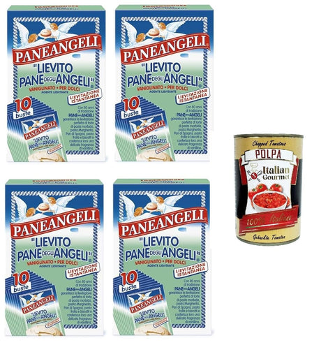 Italian Gourmet Koch- & Backzutaten Paneangeli Lievito Vanigliato per Dolci - Vanille Hefe für Desserts - 4x Karton mit 10 Beuteln + Italian Gourmet polpa 400g 8032804040014