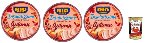 Italian Gourmet Koch- & Backzutaten Rio mare Insalatissime Insalata di Tonno Autumn, Thunfischsalat mit Linsen, Buchweizen, Kürbis und Pilzen, 3x 220g + Italian Gourmet polpa 400g 8032804040014