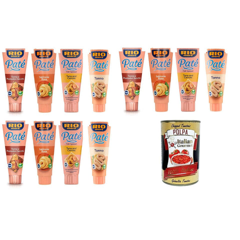 Rio Mare- Testpaket Patè Thunfischpastete, Thunfisch und getrocknete Tomaten, Lachs, Thunfisch und Karotten 12x100 g italienisch Original Pastasauce + kostenlos