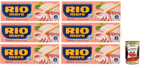 Italian Gourmet Koch- & Backzutaten Rio Mare Tonno all' olio di oliva , tuna in olive oil 6x 195g (3x 65g) Thunfisch in Olivenöl, Hochwertiger Gelbflossen-Thunfisch + Italian Gourmet polpa 400g 8032804040014