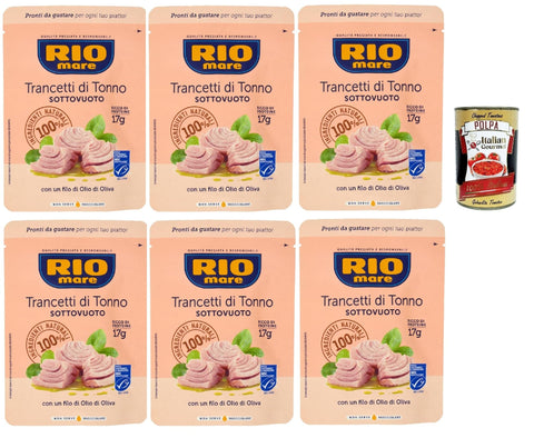Italian Gourmet Koch- & Backzutaten Rio Mare Trancetto Di Tonno con olio di oliva, Thunfischstücke mit nativem Olivenöl extra 6x 70g + Italian Gourmet polpa 400g 8032804040014