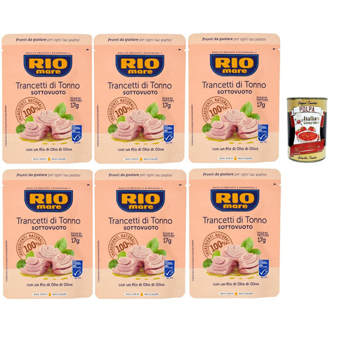 Rio Mare Trancetto Di Tonno con olio di oliva, Thunfischstücke mit nativem Olivenöl extra 6x 70g Original italienisch inkl. Italian Gourmet Polpa 400g