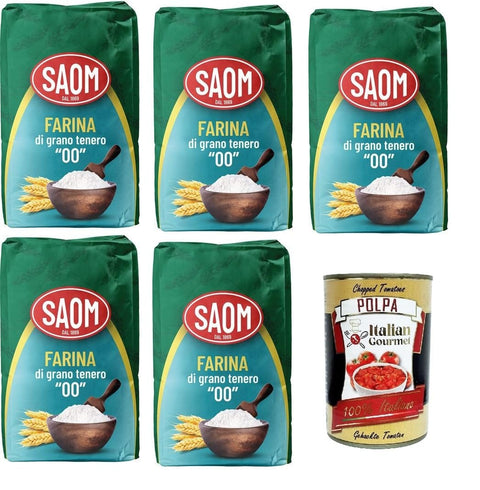Italian Gourmet Koch- & Backzutaten Saom Farina di Grano Tenero 00 Weichweizenmehl italienischer Herkunft 5x1 kg + Italian Gourmet polpa 400g 8032804040014