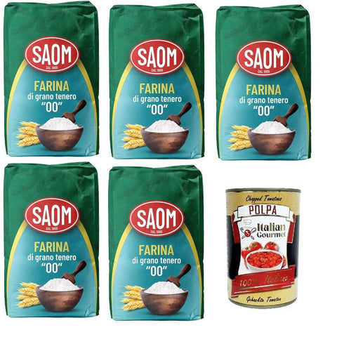 Saom Farina di Grano Tenero 00 Weichweizenmehl italienischer Herkunft 5x1kg Original italienisch Zutat