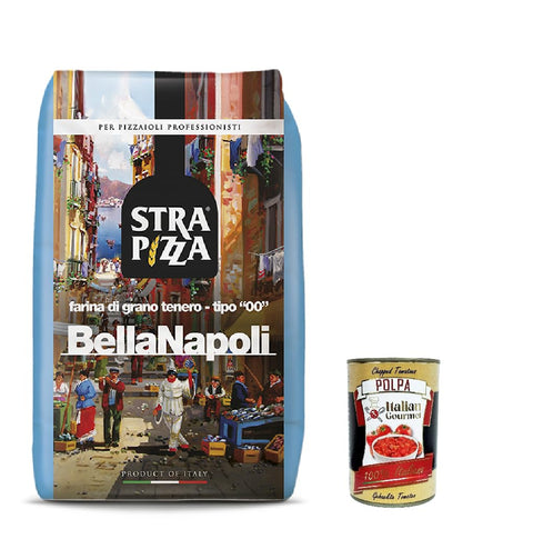 Italian Gourmet Koch- & Backzutaten Strapizza Bella Napoli blu, farina di grano tenero, tipo "00", Pizzamehl fur pizza, Mehl 10kg + Italian Gourmet polpa 400g 8032804040014