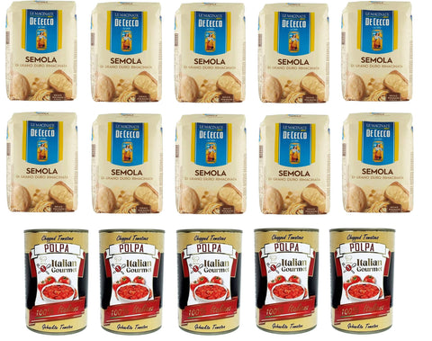 Testpaket Hartweizengrieß Semola di Grano Duro De Cecco 10x 1 kg und Italian Gourmet Polpa di pomodoro Fein gehacktes Tomatenmark 5x 400 g italienisch Original