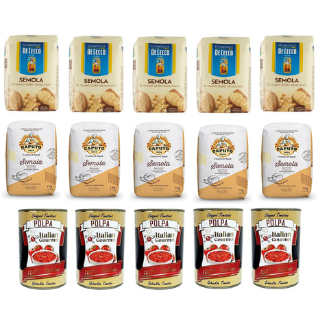 Testpaket Hartweizengrieß - Semola di Grano Duro De Cecco 5x1 kg 5x1 Kg Caputo und Italian Gourmet Polpa di pomodoro Fein gehacktes Tomatenmark 5x400 g