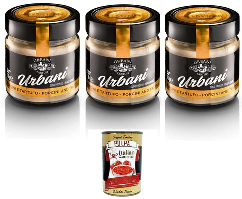 Italian Gourmet Koch- & Backzutaten Urbani Tartufi Sugo Porcini & Tartufo Steinpilz- und Trüffelsauce 3x 130gr + Italian Gourmet Polpa di Pomodoro 400g 8000146036651
