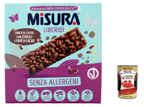 Italian Gourmet Kochschokolade 3x Misura Snack Liberidì Kakao-Snack mit Getreide und Kakaobohnen, allergenfrei, 63 g + Italian Gourme tpolpa 400g 8002590066598