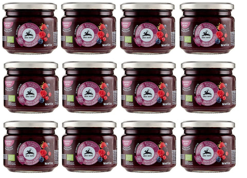Italian Gourmet Konfitüren 12x Alce Nero Composta di Frutti di Bosco Biologica Bio Kompott von Beeren mit Bio-Erdbeeren, Brombeeren, Heidelbeeren, roten Johannisbeeren und Himbeeren 270g 8009004809550