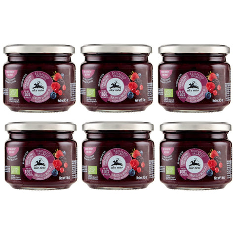 6x Alce Nero Composta di Frutti di Bosco Biologica Bio Kompott von Beeren mit Bio-Erdbeeren, Brombeeren, Heidelbeeren, roten Johannisbeeren und Himbeeren 270 g