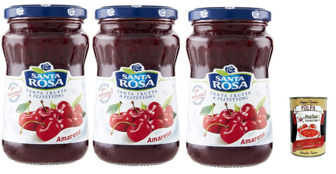 Santa Rosa Confettura di Amarene, Schwarze Kirschen marmelade, Wild Cherry jam, ideal für Desserts und Kuchen 3x 350 g italienisch Original