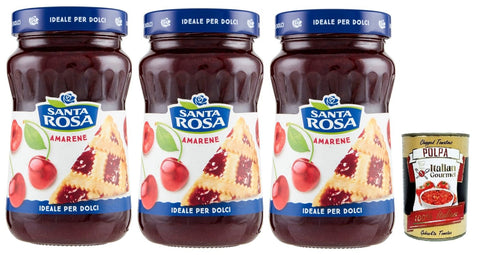 Italian Gourmet Konfitüren Santa Rosa, Confettura di Amarene, Schwarze Kirschen marmelade, Wild Cherry jam, ideal für Desserts und Kuchen 3x 600g + Italian Gourmet polpa 400g 8032804040014