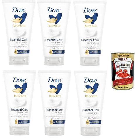Dove body love Essential Care Hand Cream for dry skin Handcreme für trockene Haut 6x75 ml italienisch Original Pastasauce + kostenlos polpa 400 g