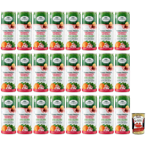 L'angelica Drenante Anticell,Kalter Kräutertee,Geschmack von Mandarine, Brennnessel und Kirsche,Kalorienfrei,Zuckerfrei,Einwegdose 240 ml italienisch Original