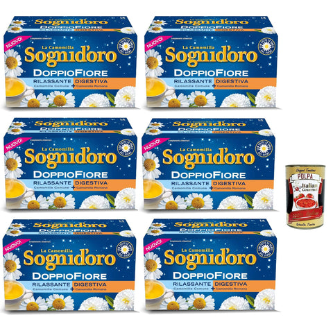 Sogni d'oro Camomilla Doppio fiore Doppelte entspannende Blume und Verdauung 14 Filter Goldfarbe 6x25 2 g italienisch Original Pastasauce + kostenlos polpa 400 g