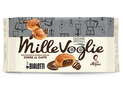 Italian Gourmet Krokant Matilde Vicenzi Millevoglie Caffè Bialetti 100g, Bialetti Blätterteig-Häppchen mit Kaffeefüllung Herz 10x100gr + Italian Gourmet Polpa di Pomodoro 400g