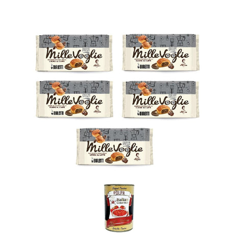 Italian Gourmet Krokant Matilde Vicenzi Millevoglie Caffè Bialetti 100g, Bialetti Blätterteig-Häppchen mit Kaffeefüllung Herz 5x100gr + Italian Gourmet Polpa di Pomodoro 400g