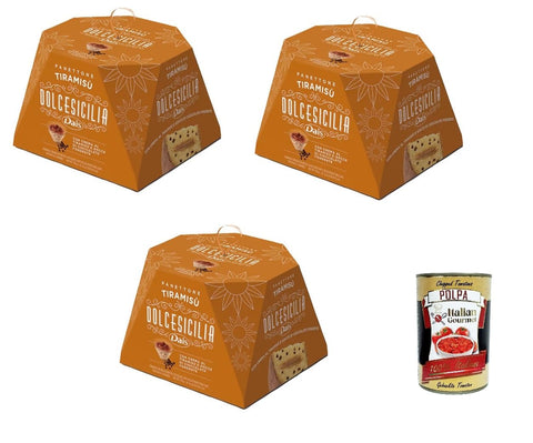 Italian Gourmet Kuchen & Torten Dais Panettone „Tiramisù“ Mit Tiramisu-Creme und dunklen Schokoladenstückchen 3x750g+ Italian Gourmet polpa 400g 8032804040014