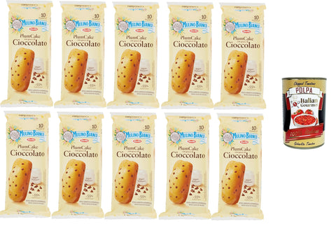 Mulino Bianco Merendine Plumcake con Gocce di Cioccolato, Snacks Pflaumenkuchen mit Schokoladenstückchen, süßer Snack für den Nachmittag 10x350 g italienisch Original