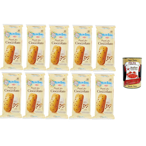 Mulino Bianco Merendine Plumcake con Gocce di Cioccolato, Snacks Pflaumenkuchen mit Schokoladenstückchen, süßer Snack für den Nachmittag 10x350 g italienisch Original