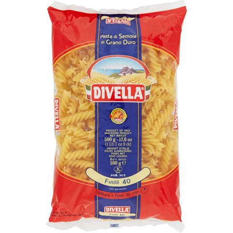Divella Fusilli N. 40 Hartweizengrieß Pasta Italienische Nudeln Packung 24x500g Original italienisch