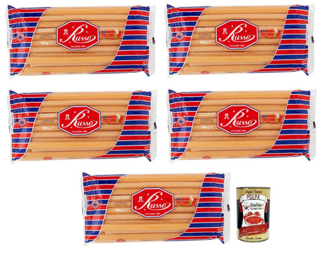 Italian Gourmet Kurze Pasta 5x Russo Candele N°73 Hartweizengrieß Pasta,100% Italienischer Weizen,500g-Packung + Italian Gourmet Polpa di Pomodoro 400g Dose 8000139923449