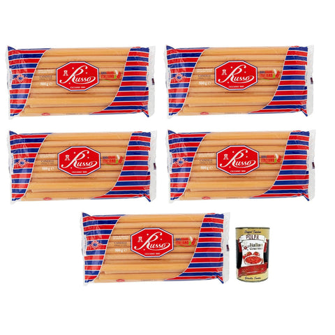 Russo Candele N°73 Hartweizengrieß Pasta 100% Italienischer Weizen -Packung 500 g 5x italienisch Original + kostenlos Polpa di Pomodoro 400 g Dose