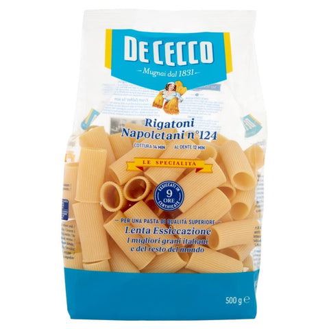 Italian Gourmet Kurze Pasta 8x Pasta De Cecco Le specialita' 100% Italienisch Rigatoni Napoletani N°124 Nudeln 500g + Italian Gourmet Polpa 400g 8001250121240