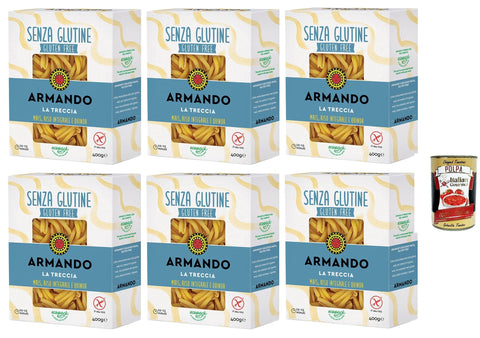 Italian Gourmet Kurze Pasta Armando, La treccia senza glutine, Gluten -freie Pasta mit Multikereals mit Mais, Vollreis und Quinoa - Treccie, Casarecce gluten free 6x 400 g + Italian Gourmet polpa 400g 8032804040014