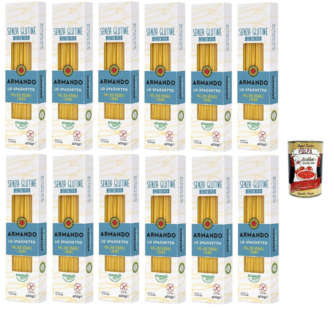 Italian Gourmet Kurze Pasta Armando, Lo Spaghetto senza glutine, Gluten -freie Pasta mit Multikereals mit Mais, Vollreis und Quinoa - Spaghetti gluten free 12x 400 g + Italian Gourmet polpa 400g 8032804040014