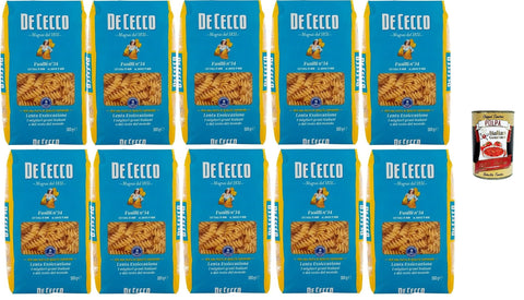 Italian Gourmet Kurze Pasta De Cecco Fusilli Pasta, Hartweizen Semola, 10 x 500g Packung, Italienische Premium Nudeln, + Italian Gourmet polpa 400g