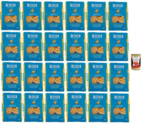 Italian Gourmet Kurze Pasta De Cecco Rigatoni Nr. 24, Italienische Hartweizenpasta, 24 x 500g Packungen, Pasta aus 100% Italienischem Weizen, + Italian Gourmet polpa 400g