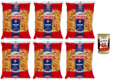 Italian Gourmet Kurze Pasta Divella Pasta 100% Italienisch Canneroni Rigati 21, Nudeln aus Hartweizengrieß, Kochen 9 Minuten 6x 500g + Italian Gourmet polpa 400g 8032804040014