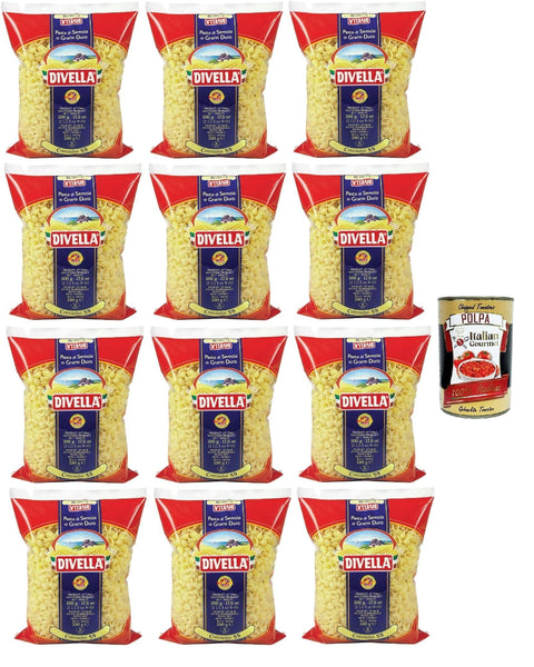 Italian Gourmet Kurze Pasta Divella Pasta 100% Italienisch Cocciolini 59, Nudeln aus Hartweizengrieß, Kochen 7 Minuten 12x 500g + Italian Gourmet polpa 400g 8032804040014