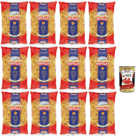 Italian Gourmet Kurze Pasta Divella Pasta 100% Italienisch Fusilli 40, Nudeln aus Hartweizengrieß, Kochen 10 Minuten 12x 500g + Italian Gourmet polpa 400g 8032804040014