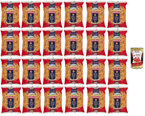 Italian Gourmet Kurze Pasta Divella Pasta 100% Italienisch Mezze penne rigate 42, Nudeln aus Hartweizengrieß, Kochen 11 Minuten 24x 500g + Italian Gourmet polpa 400g 8032804040014
