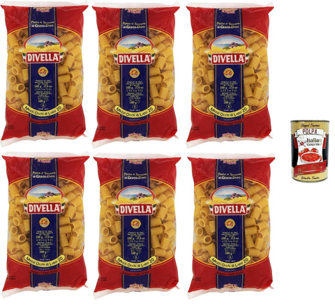 Italian Gourmet Kurze Pasta Divella Pasta 100% Italienisch Mezzi Occhi di Lupo N° 20, Nudeln aus Hartweizengrieß, Kochen 11 Minuten 6x 500g + Italian Gourmet polpa 400g 8032804040014