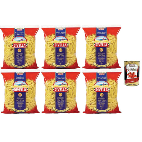 Divella Pasta 100% Italienisch Penna Regina 36 Nudeln aus Hartweizengrieß Kochen 7 Minuten 6x500 g italienisch Original + kostenlos polpa 400 g