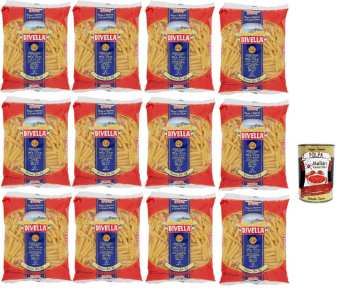 Italian Gourmet Kurze Pasta Divella Pasta 100% Italienisch Penne Ziti n. 32, Nudeln aus Hartweizengrieß, Kochen 8 Minuten 12x 500g + Italian Gourmet polpa 400g 8032804040014