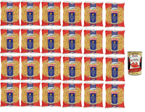 Italian Gourmet Kurze Pasta Divella Pasta 100% Italienisch Penne Ziti n. 32, Nudeln aus Hartweizengrieß, Kochen 8 Minuten 24x 500g + Italian Gourmet polpa 400g 8032804040014